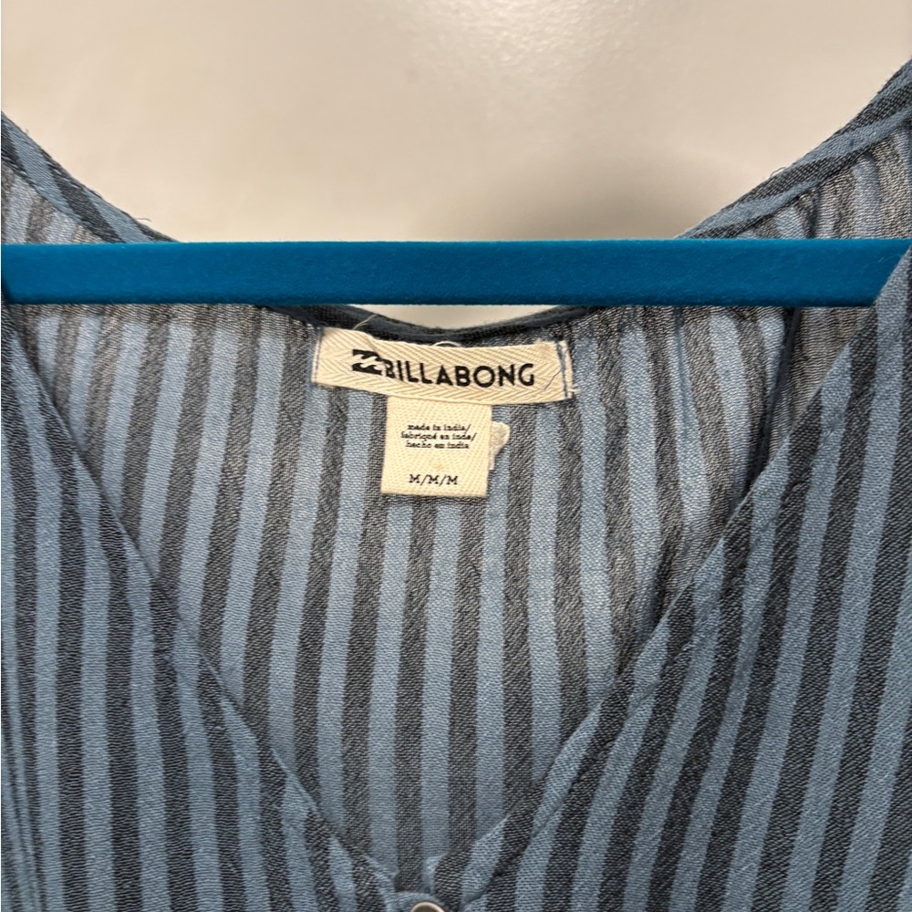 Billabong Blue Striped Long-Sleeve V-Neck Romper - Picture 4 of 5